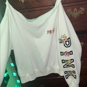 PINK Victoria's Secret White Off-Shoulder Sweatshirt